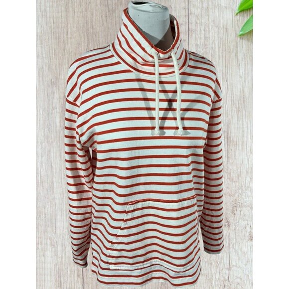 J Crew Womens Red White Striped Mock Neck Pullove Top Kangaroo Pocket Small - Picture 7 of 8